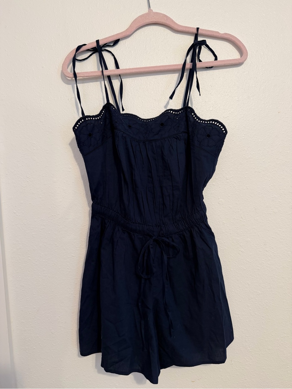 Old Navy Navy Eyelet Tie-Shoulder Romper